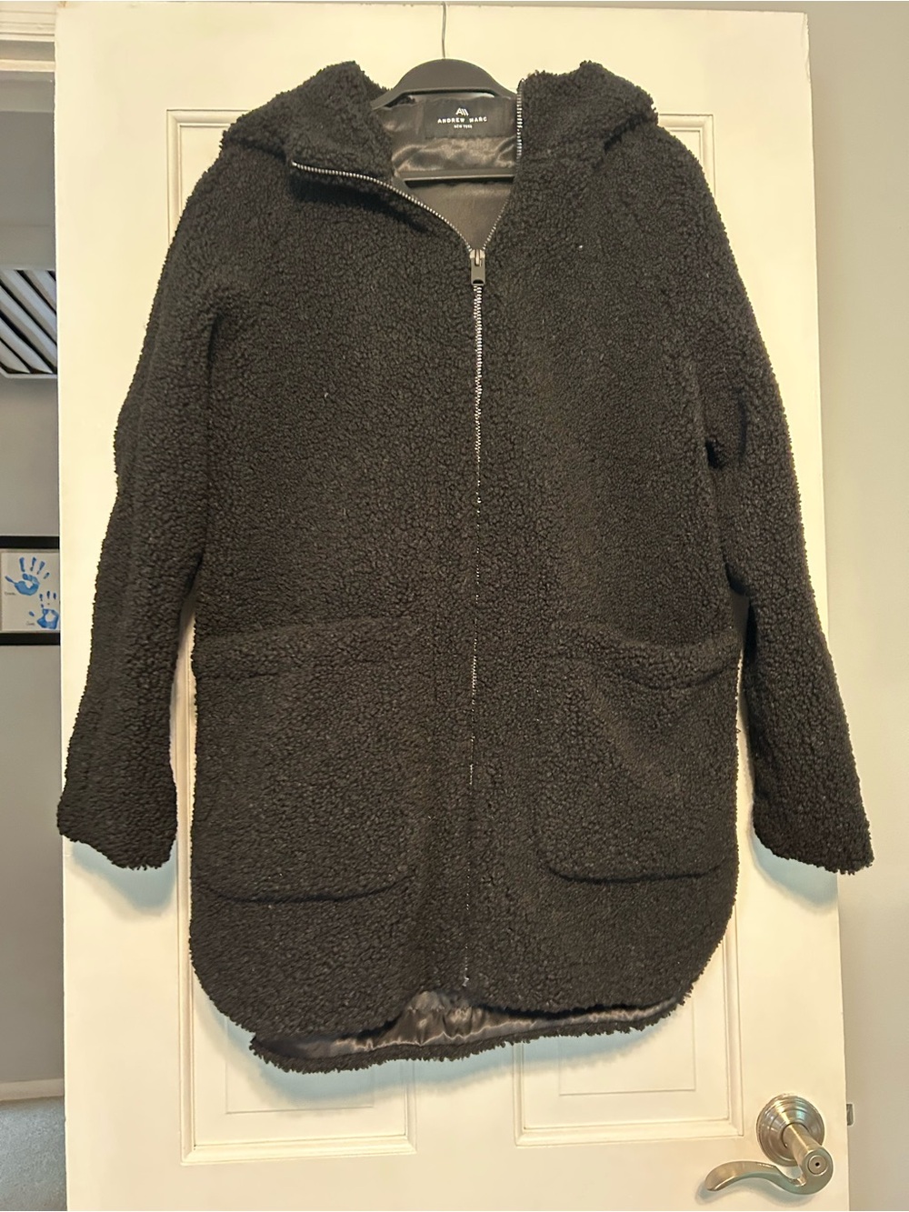 Andrew Marc Black Teddy Sherpa Zip Hoodie